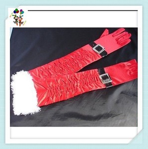 Fiesta de Navidad Disfraces Fluffy Trim Long Red Color <span class=keywords><strong>Miss</strong></span> Santa Costume Guantes - Product Image 2