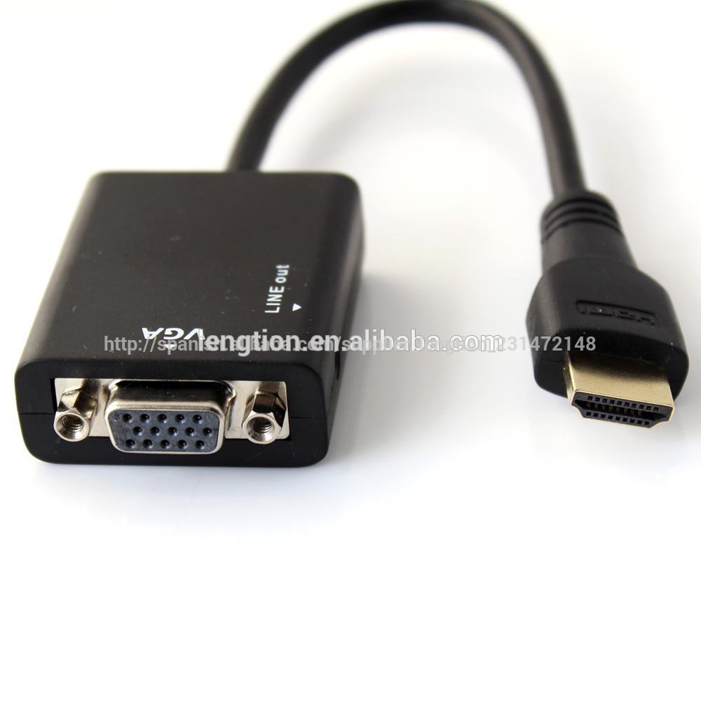 Cable hdmi a vga con audio 3.5mm para el ordenador portátil pc dvd negro televisión de alta definición