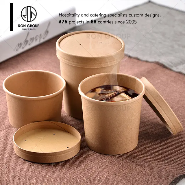 Food Grade Higher Quality Disposable Take Away Fast Food Soup Bowl Kraft Paper Salad Bowl with PP Lid