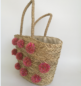 Écologique à la main <span class=keywords><strong>paille</strong></span> <span class=keywords><strong>sac</strong></span> fourre-tout femmes sacs <span class=keywords><strong>de</strong></span> <span class=keywords><strong>plage</strong></span> <span class=keywords><strong>avec</strong></span> pompons - Product Image 2