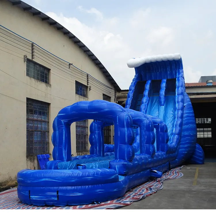 Lâmina de água inflável de onda azul de 27ft, deslizante para água ao ar livre