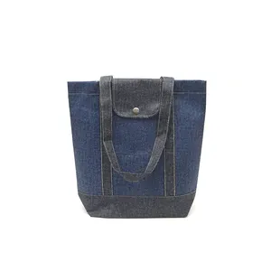 Mode jean denim bleu Manipulé fond D'épicerie sac à Provisions Non Tissé Sac Fourre-Tout Réutilisable