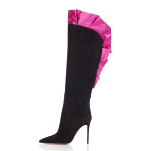 שחור אופנתי דק עקבים ארוך מגפי גבירותיי מחודדות חורף נעלי 2019 נשים הבוהן מחודדת להחליק על על הברך גבוהה מגפיים - Product Image 1