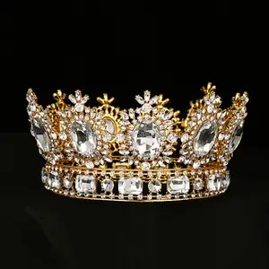 Corona de oro, círculo completo, tiara internacional miss, accesorios para el cabello para novia