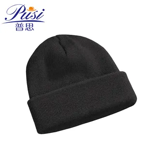 Logo personnalisé de base noir bonnets chapeau pour hommes ou femmes bonnets avec broderie personnalisée