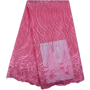 Encaje de red de tul francés <span class=keywords><strong>rosa</strong></span> con diamantes de imitación para fiesta, recién llegado, encaje de red francés para Material de costura de fiesta 1087 - Product Image 1