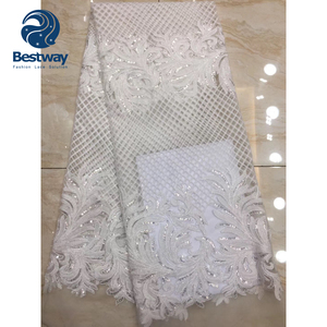Bestway Broderie Blanc <span class=keywords><strong>Français</strong></span> Sequin Tulle Dentelle Tissu - Product Image 2