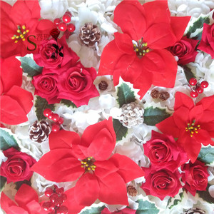 Toile de fond murale en tissu de soie avec des fleurs et des baies de Noël simples pour les événements, les baby showers, les fêtes, la décoration de la maison - Product Image 4