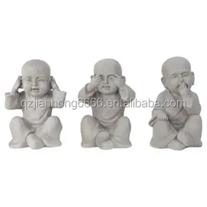 Grey resin See, Hear & Speak No Evil 30cm Shaolin Monk Garden Statue Ornament Set