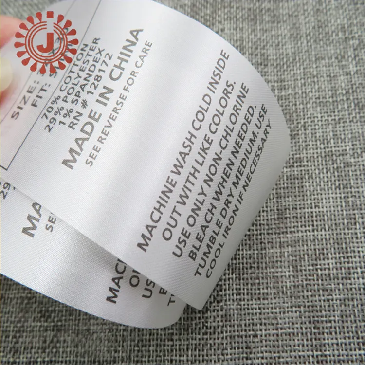 manufacturer custom private cheap clothes tags textile satin polyester T shirt/jeans/washing tag label garment white care label