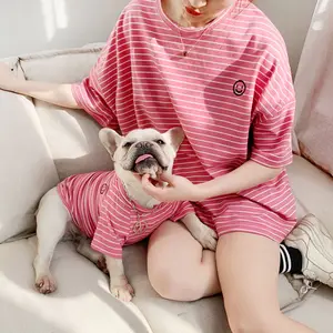 T-shirt rayé assorti pour chien et chat, vêtements à la mode, mignon, tendance
