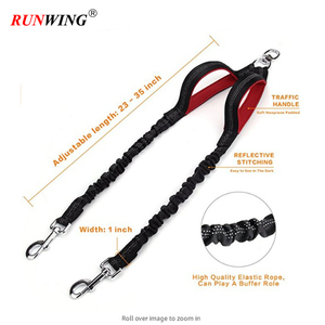 Perro doble correas con dos asas acolchadas-No enredo correa de perro acoplador cómodo de absorción de choque reflectante Bungee de plomo - Product Image 4