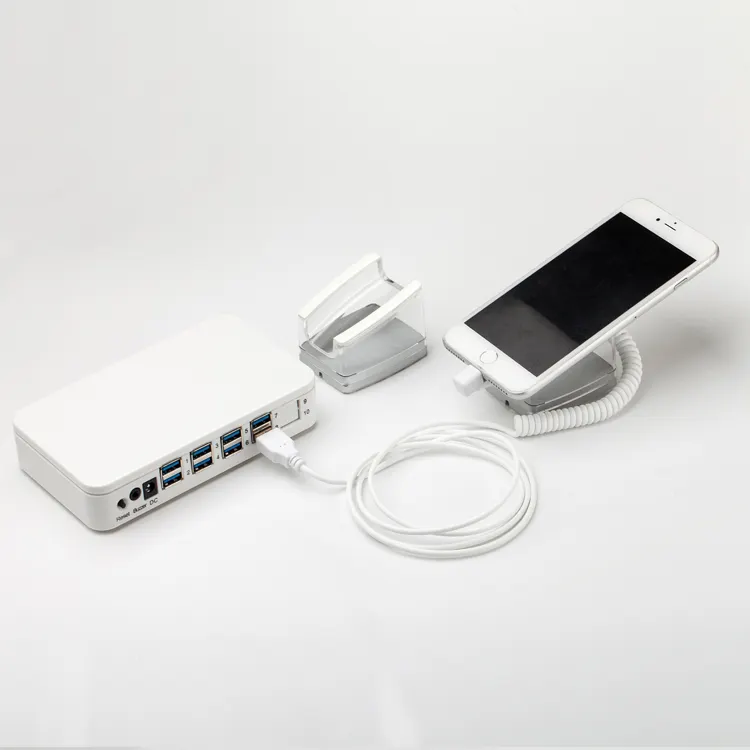Shen zhen fabricante preço barato exposição anti-roubo 8 dispositivo USB sistema de alarme do telefone móvel