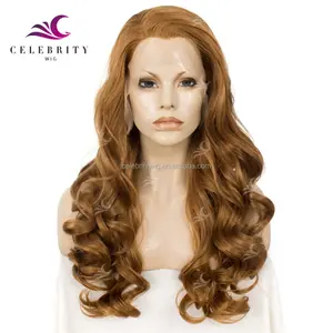 Perruque Lace wig naturelle longue ondulée — noble, perruques en cheveux synthétiques, bon marché, résistant à la chaleur, pour usage quotidien, fête, vente en gros