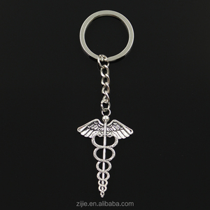 Thời Trang Mới Tự Làm Người Đàn Ông Keychain 49*30Mm Caduceus Y Học Biểu Tượng Mặt Dây Chuyền Xe Móc Chìa Khóa 30Mm Nhẫn Chủ Đối Với Quà Tặng - Product Image 1