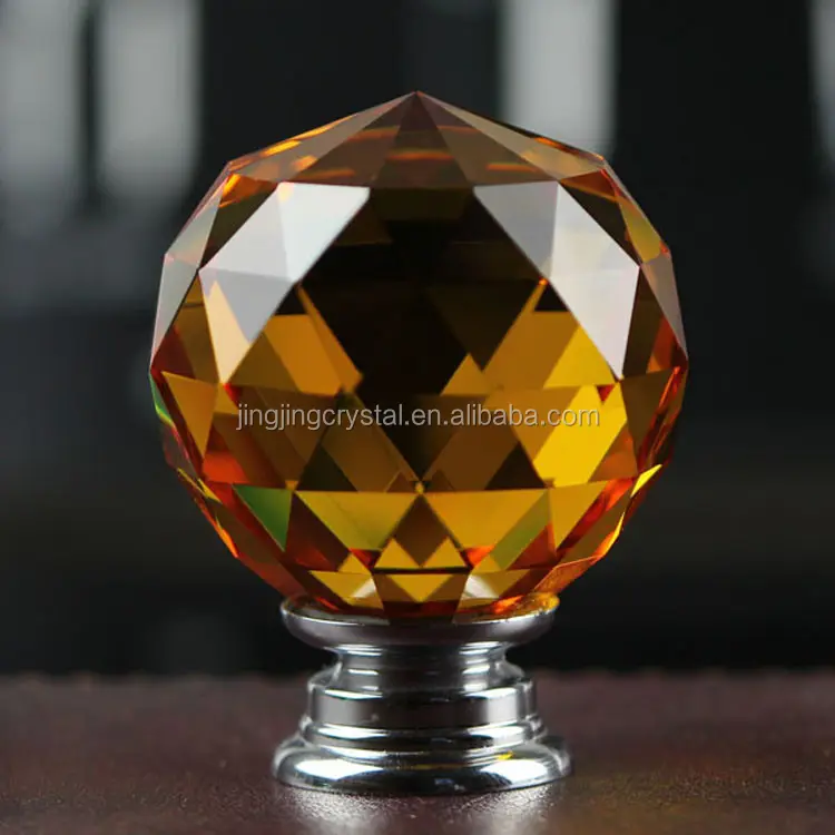 Bola facetada de cristal ámbar, Mango para muebles de cristal para decoración de perillas de cajón