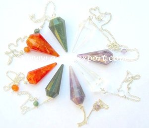 Péndulos de piedra semipreciosa de cristal Natural para la venta, péndulos facetados de piedra mixta, 12 Uds. - Product Image 1