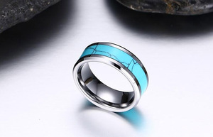 Alianzas de Boda de Tungsteno de la manera Anillos de Tungsteno Anillo Embutido de la Turquesa Joyería - Product Image 5
