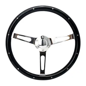 380mm 15" Wood Grain Silver Chrome Spoke Steering Wheel, Custom Car Steering Wheel