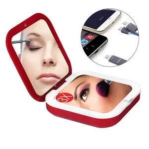 Amazon Hot Seller Portable Compact 3x Magnifying Lady Makeup 4000mah Square Power Bank With Led Makeup Mirror