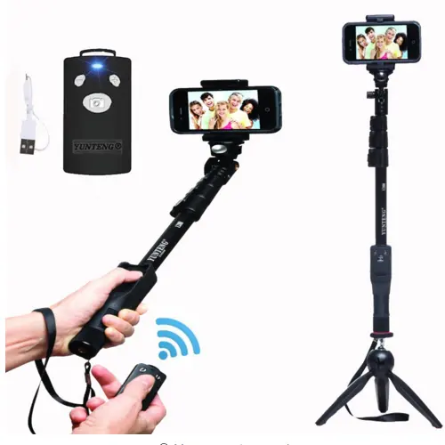 מותג מקורי Yunteng 1288 Selfie מקלות כף יד חדרגל + בעל טלפון + מצלמה צמצם עבור iPhone