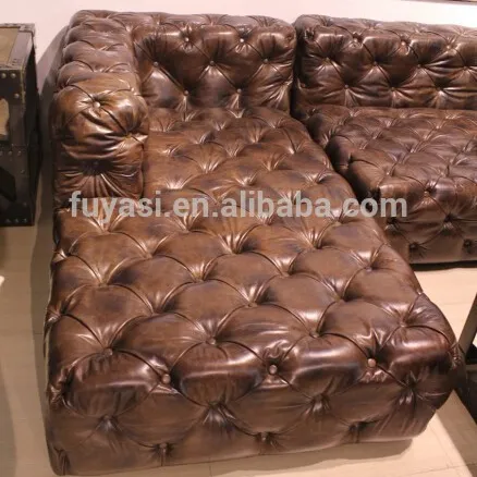 Sofa Berumbai Sudut Berkancing Kulit Antik