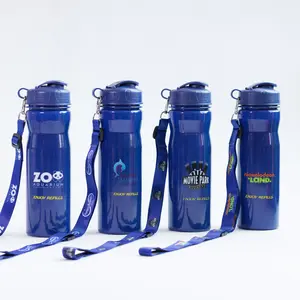 Garrafa de água personalizada 650ml, garrafa de plástico para esportes ao ar livre com cordão