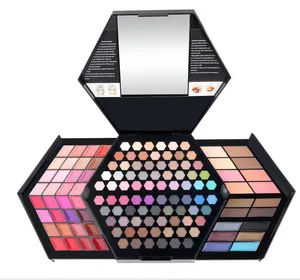 Hexágono grande kit de pó com glitter, batom corretivo, maquiagem, paleta de sombras