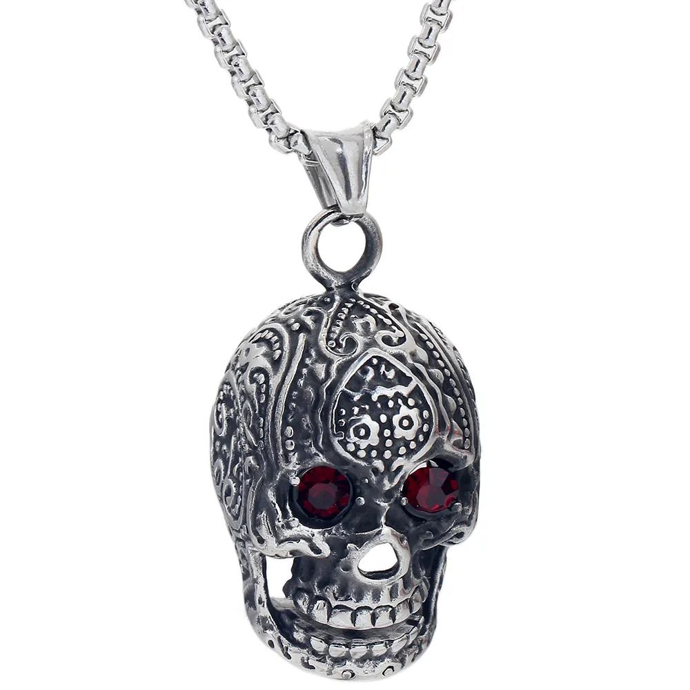 Women 2017 Stock Stainless Steel Jewellery Wholesale Skull Red Diamond Eye Fashion Necklace
