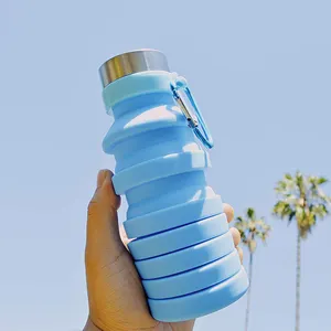 免费样品定制标志BPA免费运动挤压可重复使用的可折叠瓶子硅胶可折叠水瓶