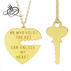 100% Nickel Free Key to My Heart Set of 2 Pendant Necklaces, Quality Made in USA