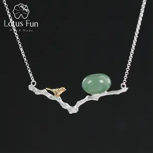 925 Sterling Silver Natural Aventurine & White Jade Retray Bird Stone Necklace Pendant For Women Jewelry Wholesale