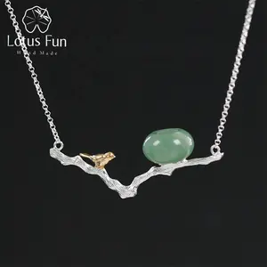 925 sterling Silver Natural Aventurina & White Jade Retray Pássaro Pingente de Colar de Pedra Para As Mulheres de Jóias Por Atacado