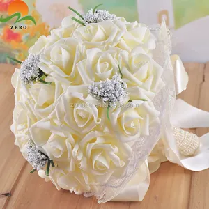 Bouquets <span class=keywords><strong>de</strong></span> mariage artificiels en satin PE faits à la main ZERO, hauteur 9 pouces, pour la <span class=keywords><strong>mariée</strong></span> - Product Image 1