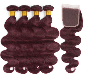 Estensioni di <span class=keywords><strong>Capelli</strong></span> Lisci Colore 99j Rosso, 3 Fasci di <span class=keywords><strong>Capelli</strong></span> Umani Malese con Chiusura/3 Fasci di <span class=keywords><strong>Capelli</strong></span> Brasiliani <span class=keywords><strong>Rossi</strong></span> - Product Image 1