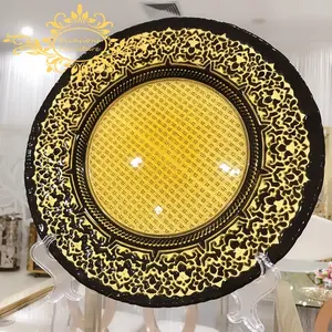Cerchio in oro moderno per il caricatore piatto professionale di vetro per matrimonio pranzo in oro piatto di vetro con sottopiatti a buon mercato - Product Image 1