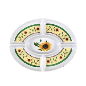 Melamine banquet serving 5 section plate plastic 5 department dessert plate