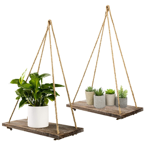 Juego de 2 Estantes de Pared Nórdicos Hechos a Mano de Madera Negra <span class=keywords><strong>para</strong></span> Dormitorio, Sala de Estar, <span class=keywords><strong>Plantas</strong></span> y Macetas - Product Image 1