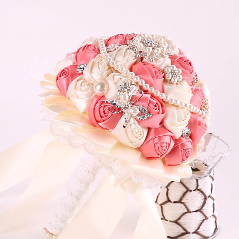 YO CHO Romantic Wedding Flowers Bridal Bridesmaid Bouquet crystal bouquet jewelry Satin Ribbon silk bridal wedding bouquet