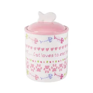Pink Ceramic Pet Treat Jar Dog Treat Jar