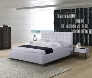 Özelleştirilmiş yüksek kaliteli çağdaş beyaz inek deri yatak yatak odası mobilyası