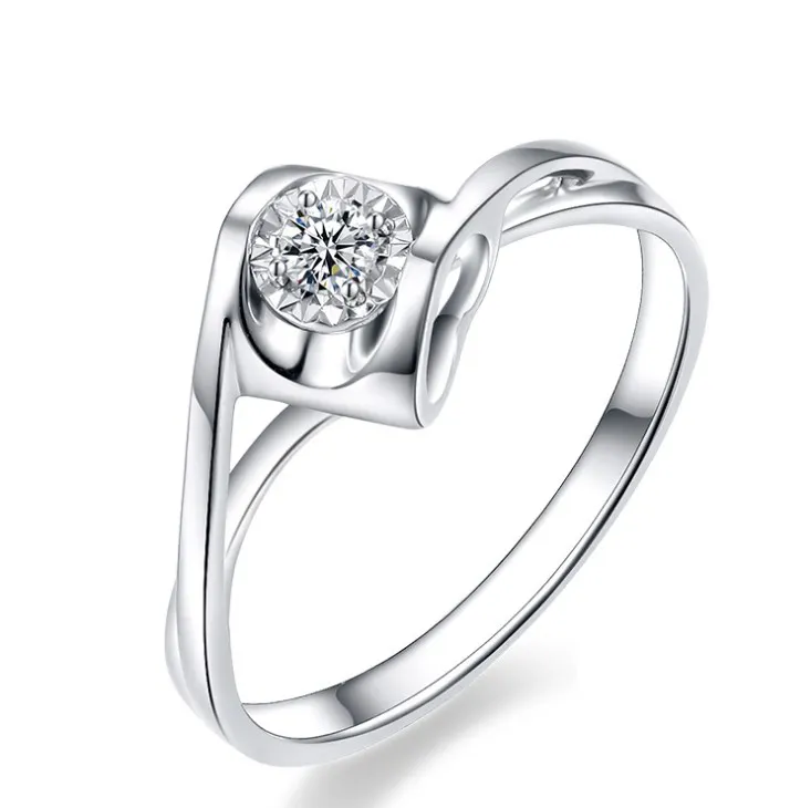 Perhiasan Bersertifikat Longshine Desain Sederhana 18K Emas Solid Berlian Asli Cincin Pernikahan Pertunangan