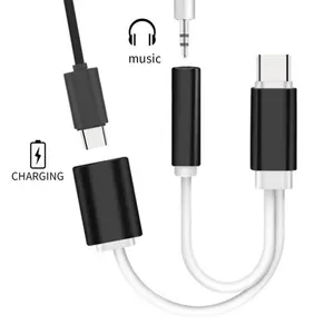 Kabel Pengisi Daya 2 Dalam 1 Tipe C Ke 3.5 Mm Audio Jack Headphone USB C Portabel Adaptor Konektor Tipe-c Ke 3.5 Mm untuk Ponsel