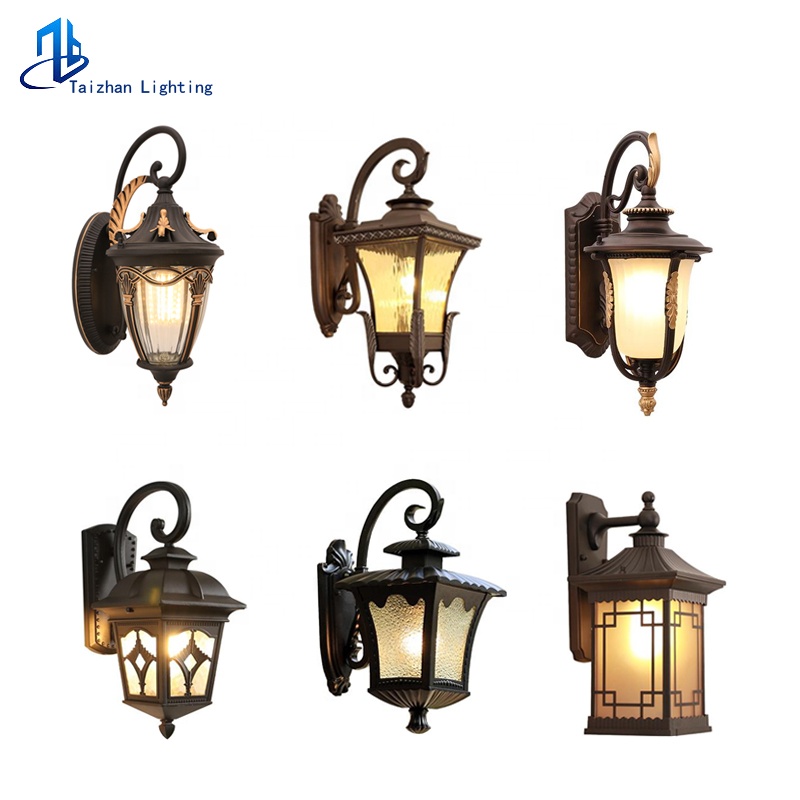 Antique exterior wall lights aluminum garden mounted lantern waterproof outdoor led wall lighting fixture