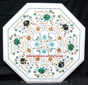 Exportateurs de dessus de table à manger en marbre blanc incrusté, forme octogonale avec motif floral, pour la décoration de la maison et des hôtels - Product Image 1