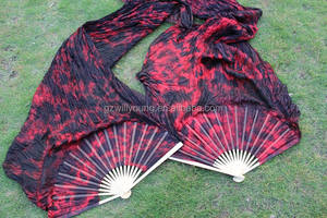 बेली डांस रेशम के प्रशंसक, पेट डांस अच्छा रंगे हुए रेशम प्रशंसक, 1.8*0.9 मीटर, उच्च गुणवत्ता वाले टाई-रंगे काले/लाल - Product Image 2