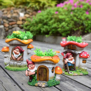 Jardinière en résine en forme de maison de gnome, faite à la main, imperméable, décoration de <span class=keywords><strong>jardin</strong></span> extérieure, style Art Déco, 17x14x15CM, marque Fulin, certifiée BSCI - Product Image 2
