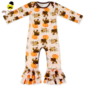 Otoño e Invierno los niños ropa naranja y blanco rayas manga larga Ruffle Icing Bottom bebé niños algodón Jumpsuit - Product Image 2