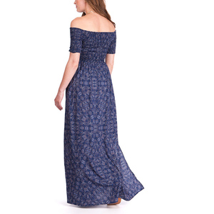 Nuovo Look Navy Blu Al Largo della Spalla Di Maternità Maxi Incinte del Vestito <span class=keywords><strong>Con</strong></span> Lo <span class=keywords><strong>Spacco</strong></span> <span class=keywords><strong>Laterale</strong></span> Arricciato Abito Lungo - Product Image 3