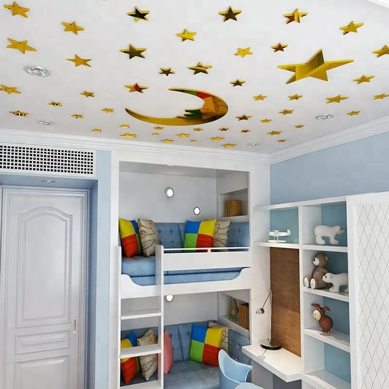 Adesivo de parede decorativo lua e estrelas, adesivo colorido personalizado para crianças